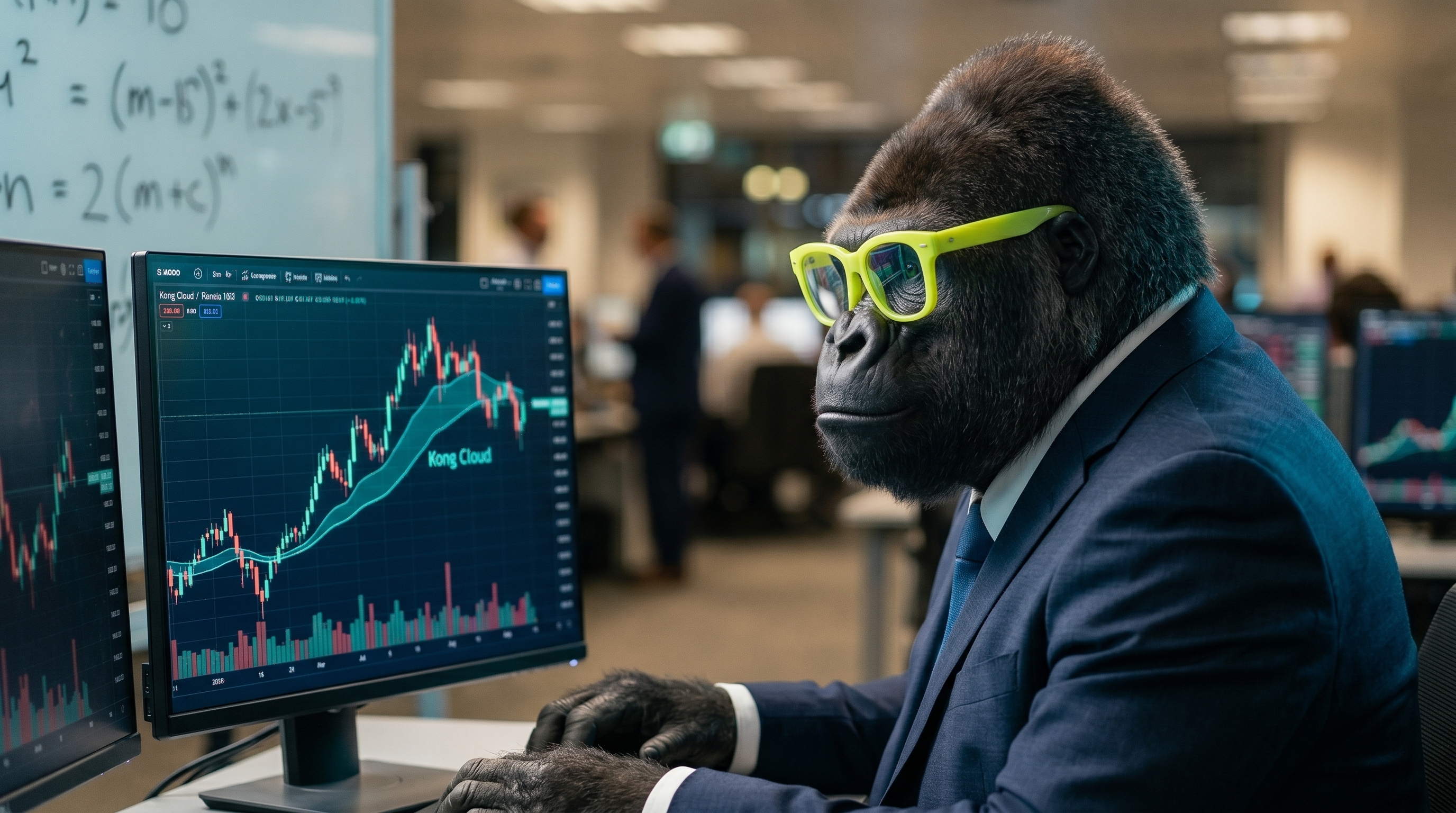 Kong studying a chart in side profile
